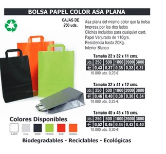 Bolsa de papel asa plana 32X41CMS colores