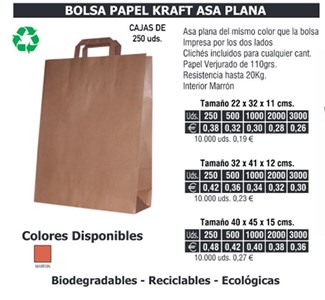 Bolsa de papel asa plana 32X41CMS kraft