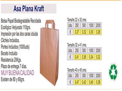 Bolsa de papel asa plana kraft