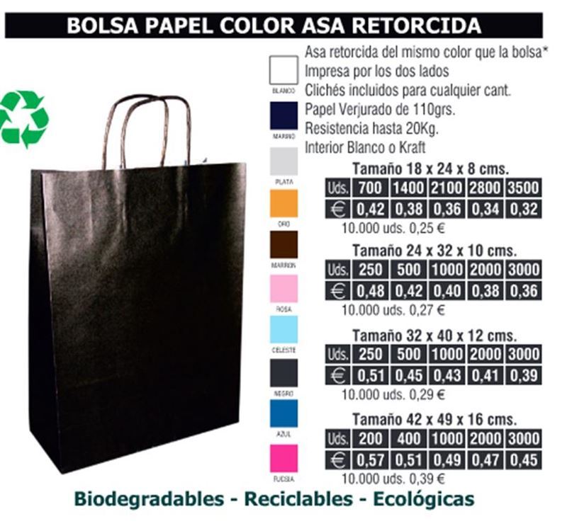 Bolsa de papel asa retorcida 18x24cms blanca - Imagen 1