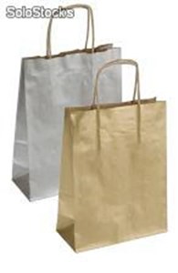 Bolsa de papel asa retorcida 24X32cms oro