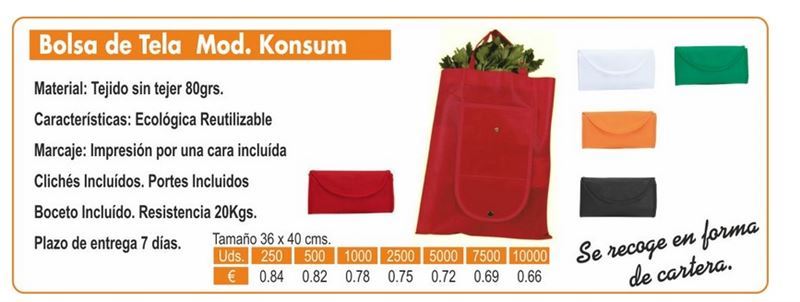 BOLSA DE TELA MODELO KONSUM 36X40CMS NARANJA - Imagen 1