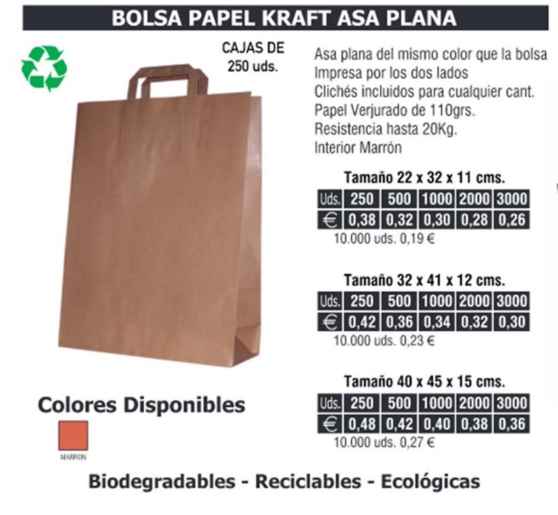 BOLSAS DE PAPEL ASA PLANA 22X32CMS KRAFT - Imagen 1