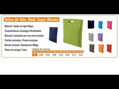 BOLSAS DE TELA MODELO SUPER BLASTER COLORES