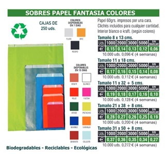 Sobres de papel fantasia colores